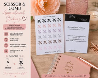 Boho Salon Appointment Planner Stickers, Scissors and Comb Icon