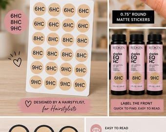 Redken Shades EQ HC Honey Copper Bottle Top Stickers | 6HC 8HC 9HC Labels | 24 Matte color coordinated stickers |0.75" Round