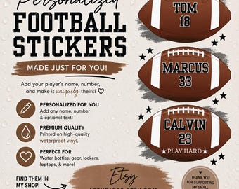 Custom Football Sticker • Personalized Football Sticker • Custom Name & Number Sticker • Gift for Football Lover