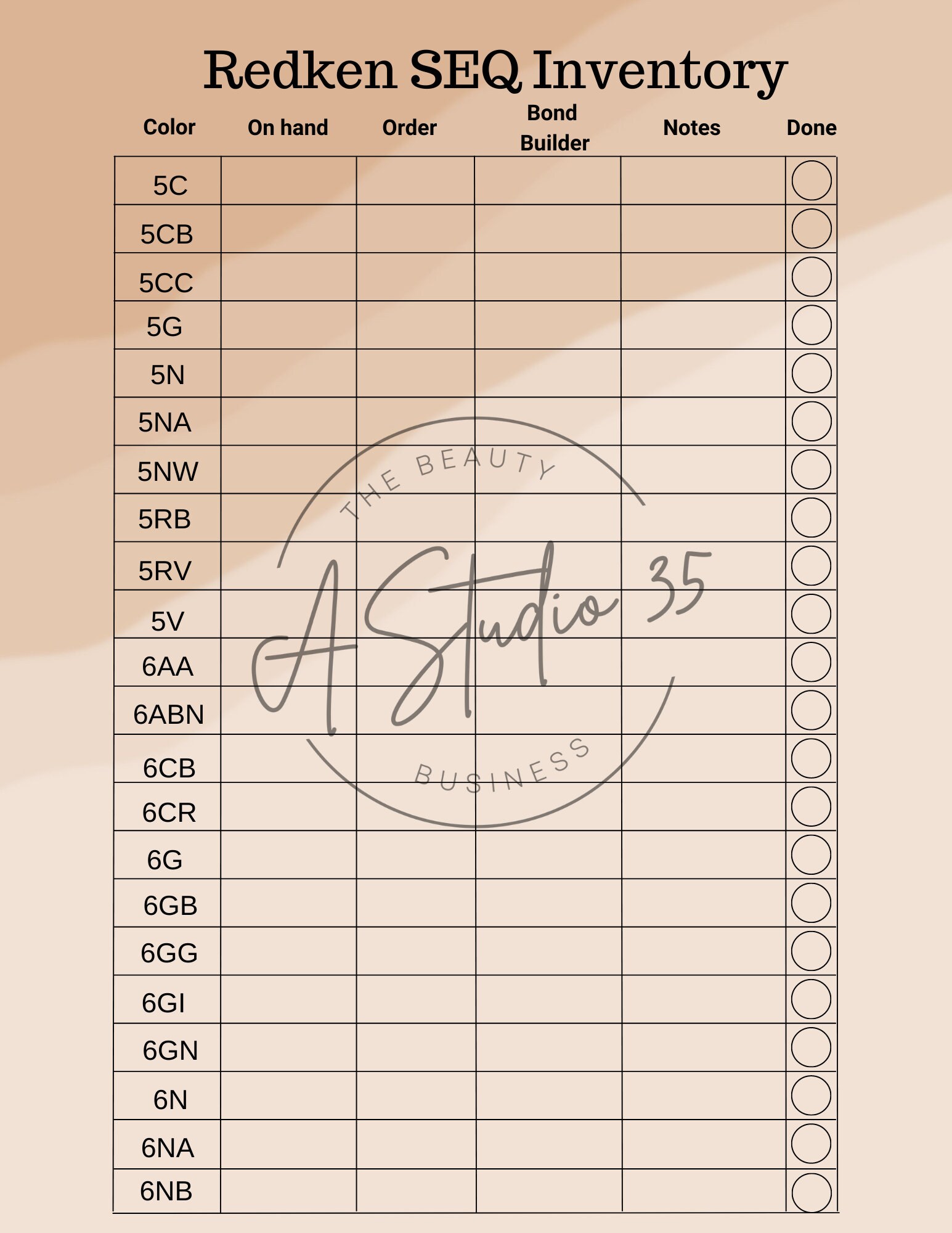 Redken Shades Eq Printable Color Inventory Sheet. SEQ