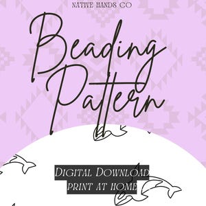 May include: A digital download graphic with the text "Beading Pattern" in a cursive font over a light purple background with a geometric pattern. The graphic also includes the text "Digital Download Print at Home" and outlines of dolphins.