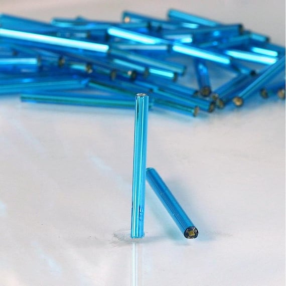 Czech 25mm Aqua Silver Lined Bugle Beads - Indigenous Jewelry Making Supplies - Indigenous Owned