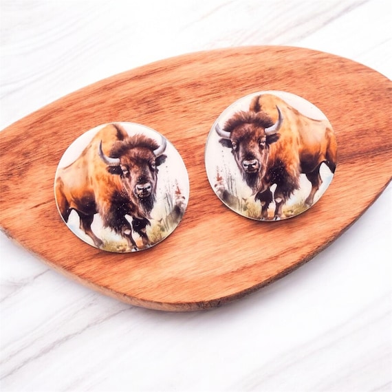 2 Pairs 1 Inch Buffalo Bison acrylic beading cabochons centers