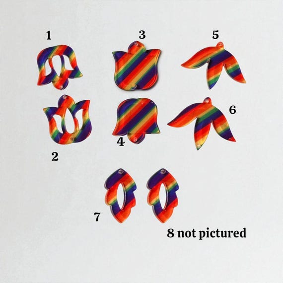 Rainbow Acrylic Tulip and Leaf Blanks | Beading Supplies | Cabochon Cab Centers Dangles Pow Wow