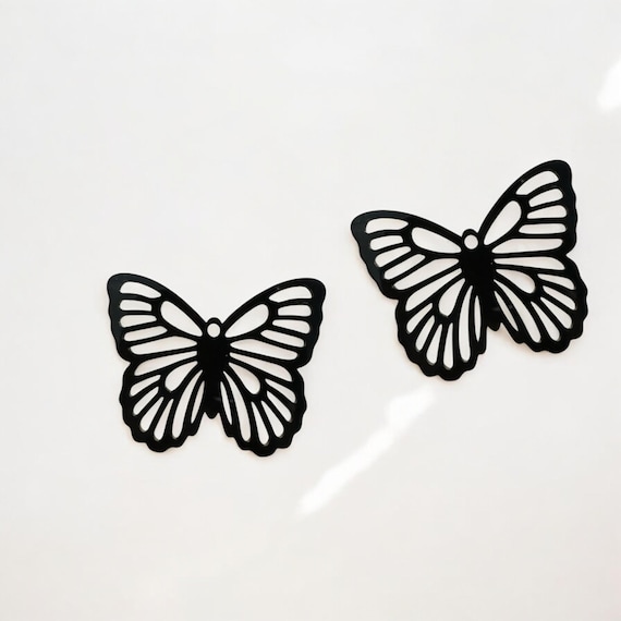Black Acrylic Butterfly Pair | Beading Supplies | Cabochon Cab Centers Dangles Pow Wow