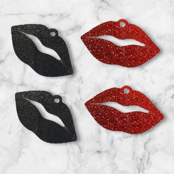 Glitter Acrylic Lips Blanks – Pair | 1.5” Laser Cut Cabochons for Earrings, Keychains, Crafts | Bold Lip Shape DIY Jewelry Supplies