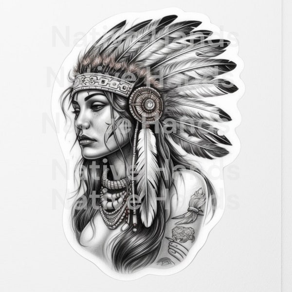 Native American Woman Glossy Sticker, Indigenous Art FREE SHIPPING