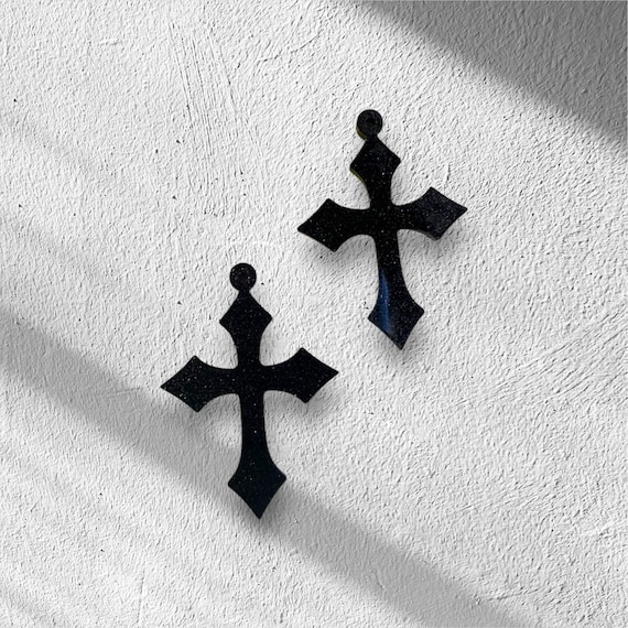 Black Glitter Acrylic Cross Blanks– Pair | 1.5” or 1" Laser Cut Dangles for Earrings, Keychains, Crafts | Bold Cross Shapes DIY