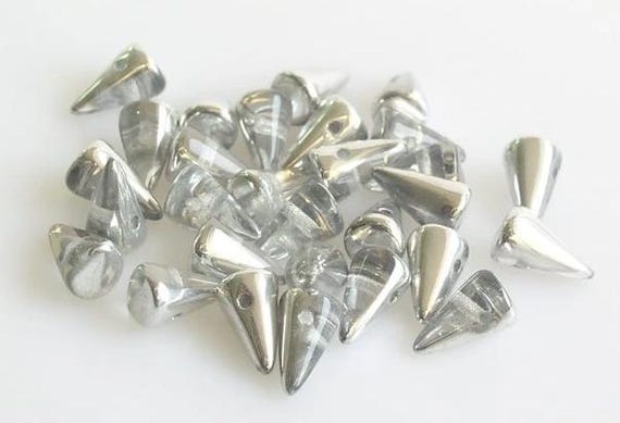 30 5x8mm CRYSTAL Silver Half coating czech baby spike thorn glass beads