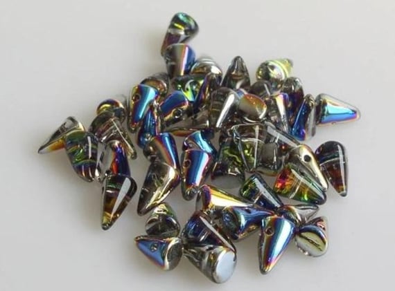 30 5x8mm CRYSTAL AB czech baby spike thorn glass beads