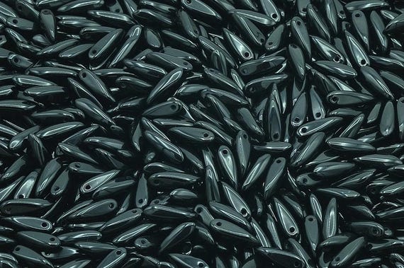 50 3X11mm BLACK OPAQUE czech dagger thorn glass beads