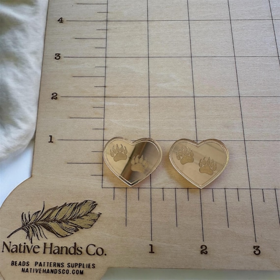 Pale gold mirrored acrylic heart bear paws  beading supplies | cabochon cab centers