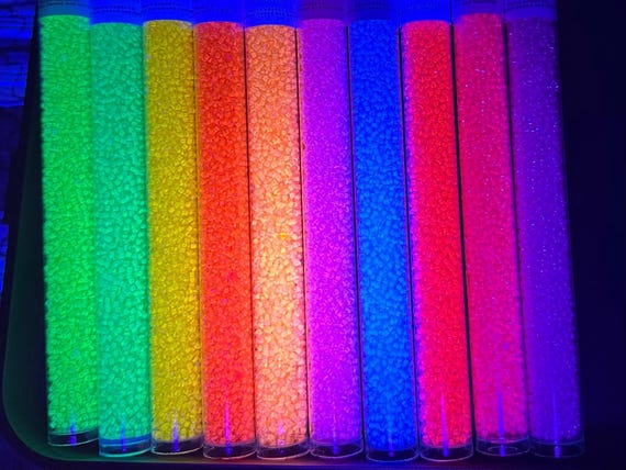 Luminous miyuki 6/0 seed beads – 9 colors | glow under black light | 20g zip top bags