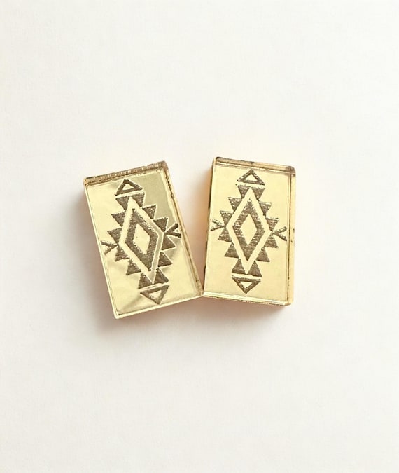 Pair Pale gold mirrored acrylic aztec center | beading supplies | cabochon cab centers