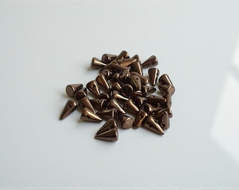 Czech Spike Glass Beads 5x8 mm, Chocolate Bronze, Hematite, Yellow (25 pc)