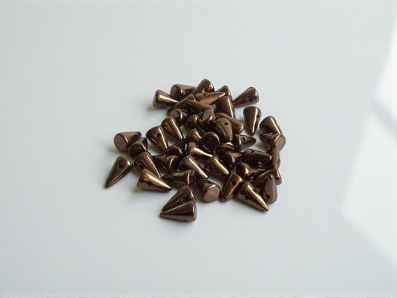 Czech Spike Glass Beads 5x8 mm, Chocolate Bronze, Hematite, Yellow (25 pc)