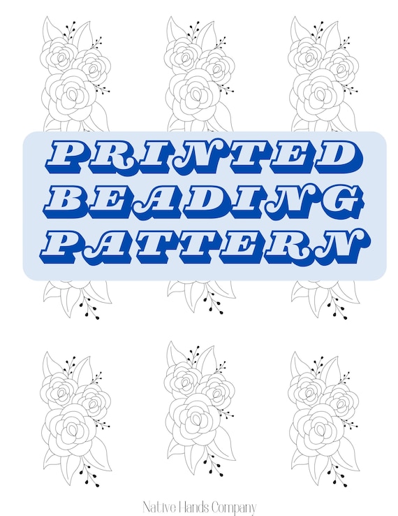 Printed native beadwork roses trio template beading pattern  2 sizes