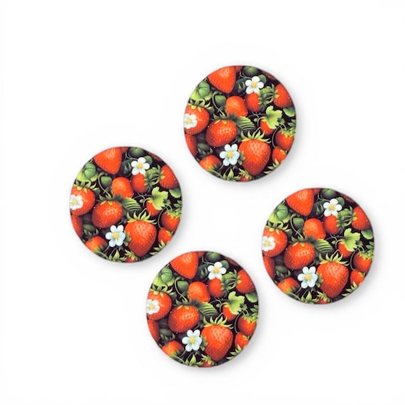 2 Pairs 1 Inch Strawberry Fields acrylic beading cabochon cab centers blanks