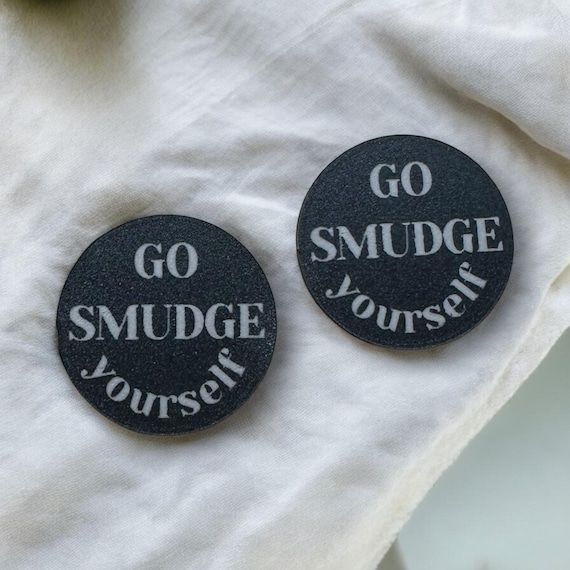 2 Pairs 1 inch GO SMUDGE YOURSELF wood or black matte acrylic beading cabochon cab centers