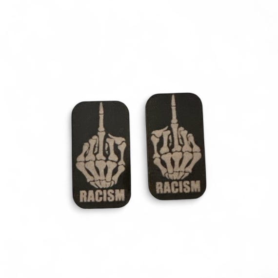 Mirrored skeleton hand f*ck RACISM beading cabochon cab centers