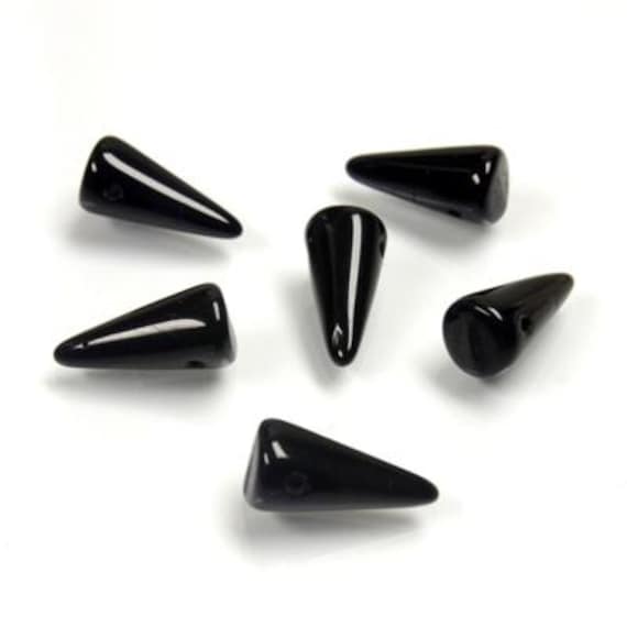 Czech Pressed Spike Thorn Glass Beads 5x10 mm Black Opaque, Crystal Clear,  Opaque White USA Shipping