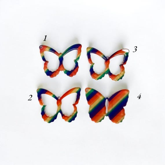 Rainbow Acrylic Butterfly Blanks Pair | Beading Supplies | Cabochon Cab Charms | Centers Dangles Pow Wow
