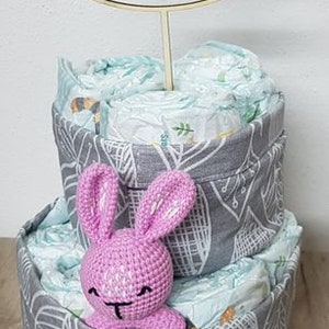Diaper cake with changing table utensil, set girl boy birth baby shower with name