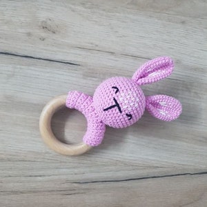 Grasping ring baby gift birth, rattle rabbit pink