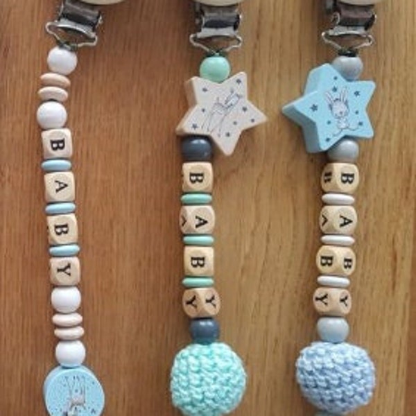 Pacifier chain with name, motif disk forest animals pink