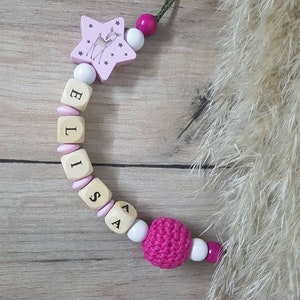 Pacifier chain with the name Waldfreunde, motif star deer, fox, raccoon, owl or rabbit