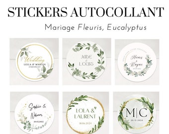 Set of floral wedding round sticker labels to personalize