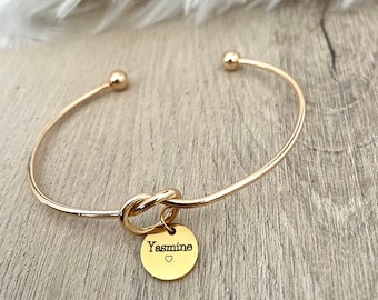 Bracelet jonc noeud coeur à personnalisé avec médailles à graver