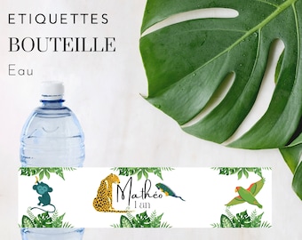 Personalized water bottle label lot for children, birthdays, baptisms, jungle themes