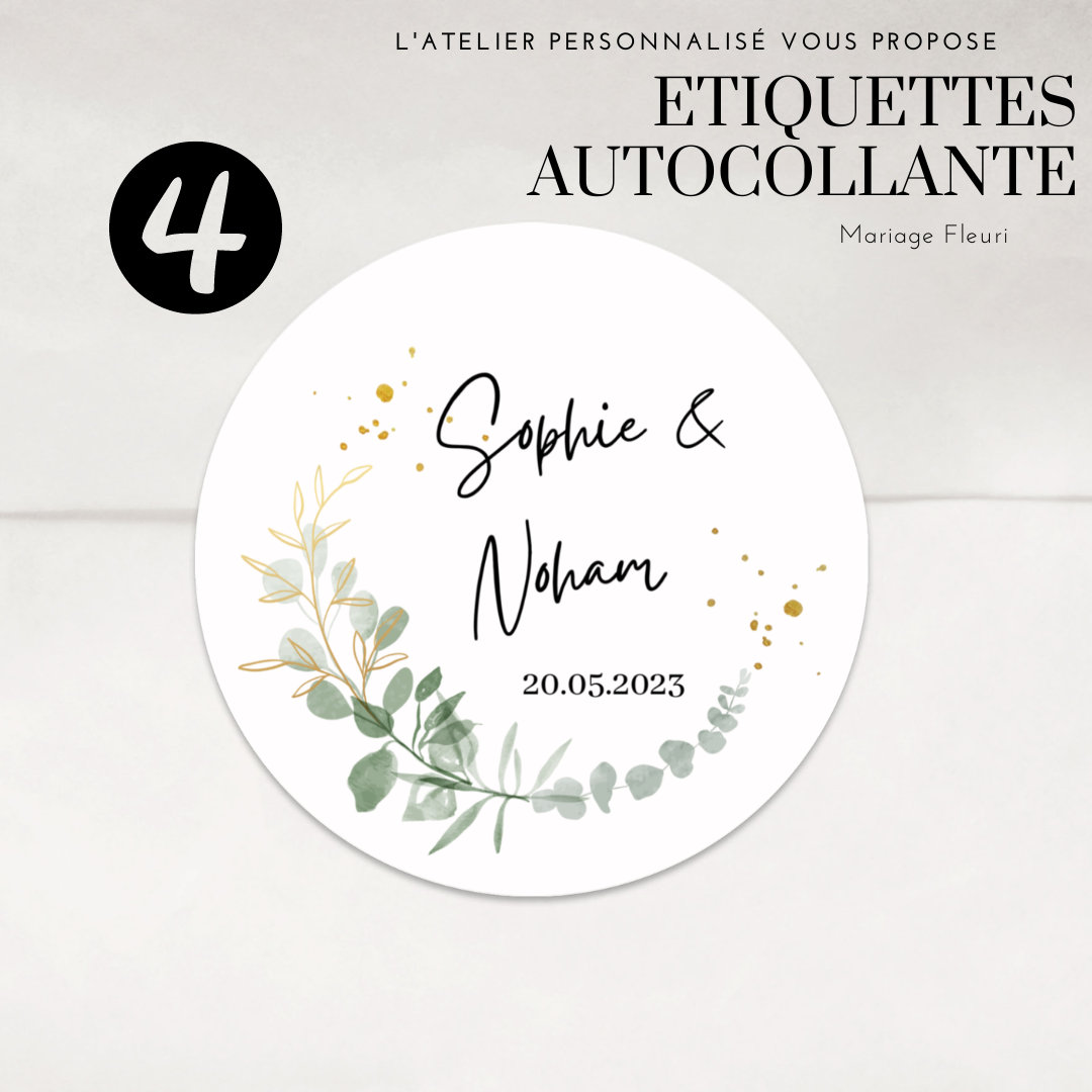 Étiquette autocollante / Stickers - Thème Eucalyptus & Fleuries