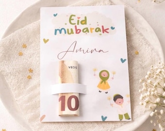 Personalized Eid Mubarak card for children – Money gift envelope – Eid name card – Ramadan gift idea – Personalized Eidiya