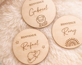Personalized wooden birth plaque – “Welcome” sign with baby's name – Nursery decor – Original birth gift