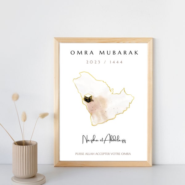 Cadeau affiche personnalisé pour retour de la omra (umrah) du Hajj