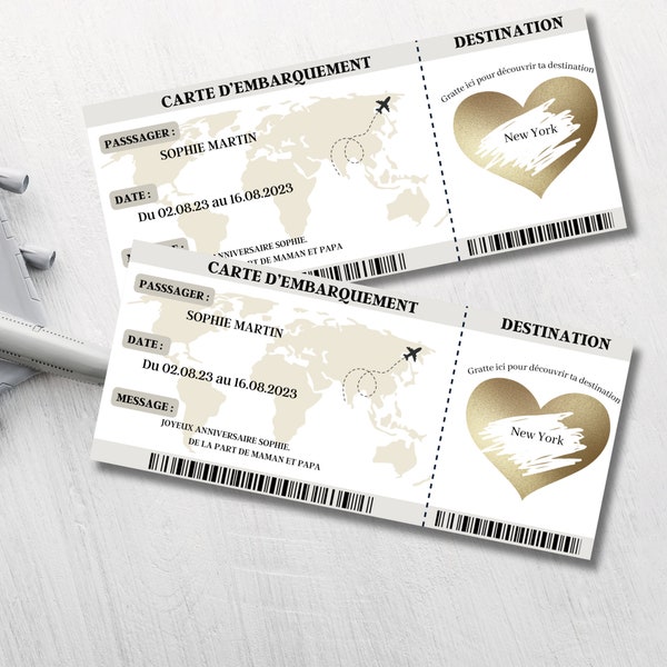 Personalized boarding pass plane ticket,