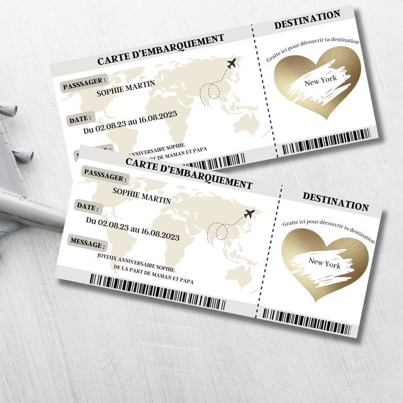 Carte à Gratter Golden Ticket - Carte D'embarquement Personnalisable, Cadeau Surprise Voyage/anniversaire/Saint-Valentin