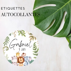 Round sticker labels on the theme of jungle for children and babies