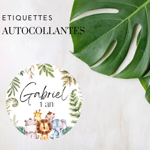 Round sticker labels on the theme of jungle for children and babies