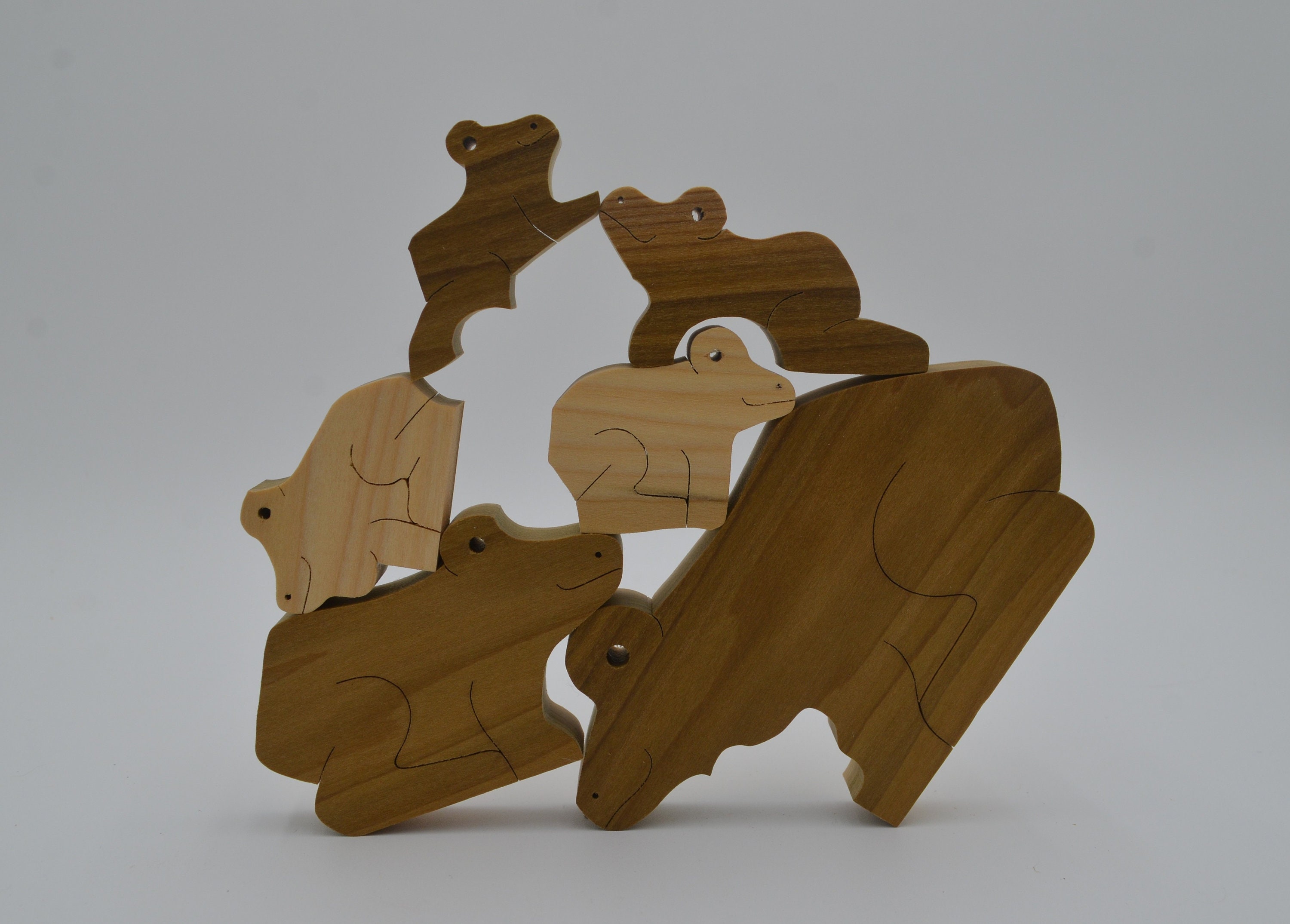 6 Piece Wooden Frog Stacking Puzzle - Etsy