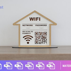 Personalisierter Tischständer mit WIFI SSID und Passwort mit QR-Code zum scannen, Hausform