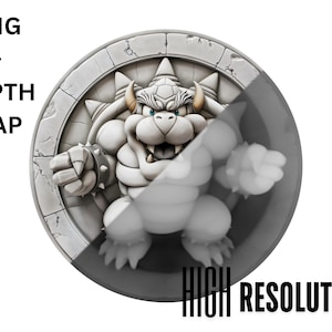Bowser de Mario bundle laser PNG design pour gravure laser 3D avec carte de la hauteur | Image haute qualité pour laser à fibre - HAUTE RÉSOLUTION