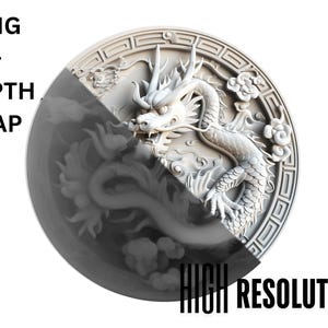 Conception de pièce de monnaie dragon chinois pour gravure laser 3D avec carte de la hauteur | Image de haute qualité pour les lasers Lightburn et à fibre optique