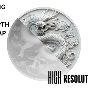 Chinesischer Drache Münzdesign für 3D-Lasergravur mit Höhenkarte | Hochwertiges Bild für Lightburn und Faserlaser