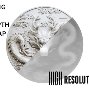 Chinesischer Drache Münzdesign für 3D-Lasergravur mit Höhenkarte | Hochwertiges Bild für Lightburn