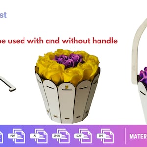 Angled flower bucket (SVG, EPS) laser cut files for Xtoold, Ortur, Glowforge, Omtech, Sculpfun, Atomstack, etc