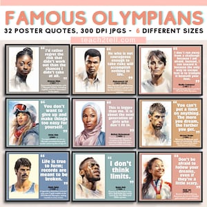 Plakaty motywacyjne dla sportowców olimpijskich jako dekoracja do klasy, inspirujące wystawy w klasie WF i sportu, cytaty Simone Biles, Usaina Bolta i innych