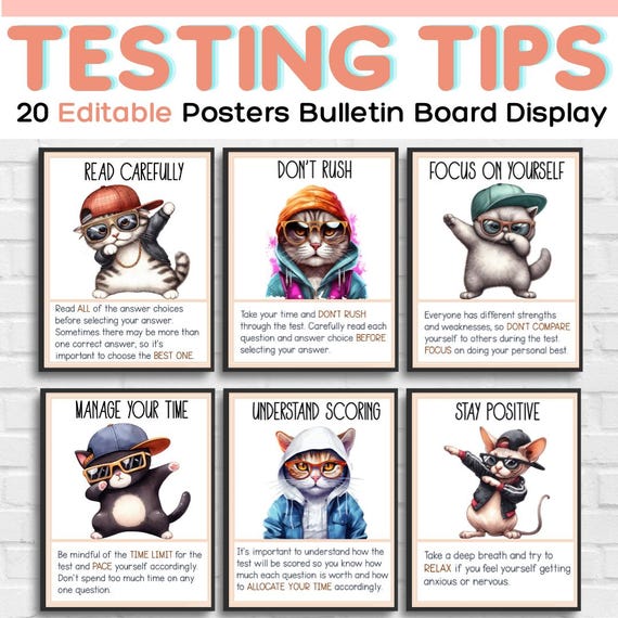 Test Strategies Board, Test Prep Tips Classroom Bulletin Board, Test Bulletin Board Idea, May Bulletin Board, Testing Printable Board